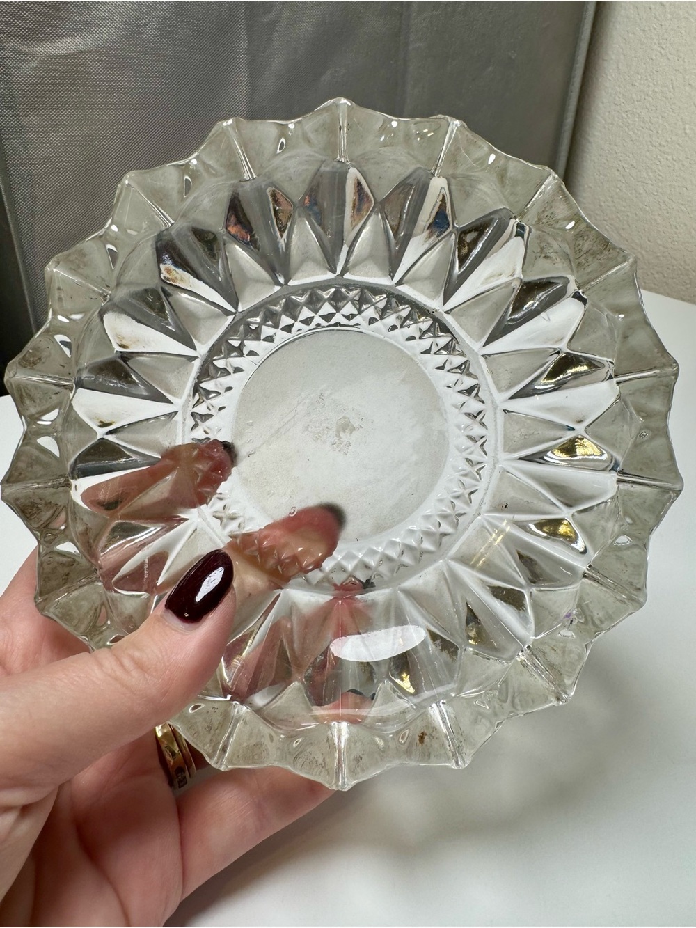 Vintage Pressed Glass Ashtray- 6 1/2”